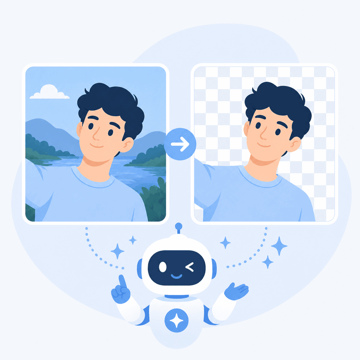 AI automatically removing background and processing the photo